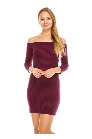 OFF SHOULDER 3/4 SLV RIP DRESS